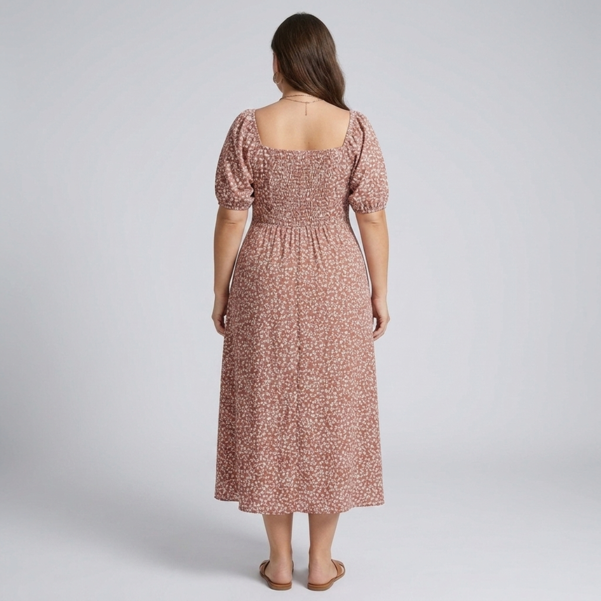 Robe longue grande taille à manches bouffantes imprimée