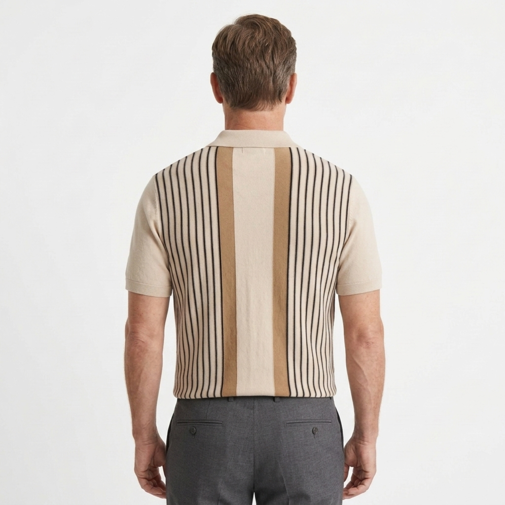 Chemise en maille homme — rayures verticales — coupe décontractée