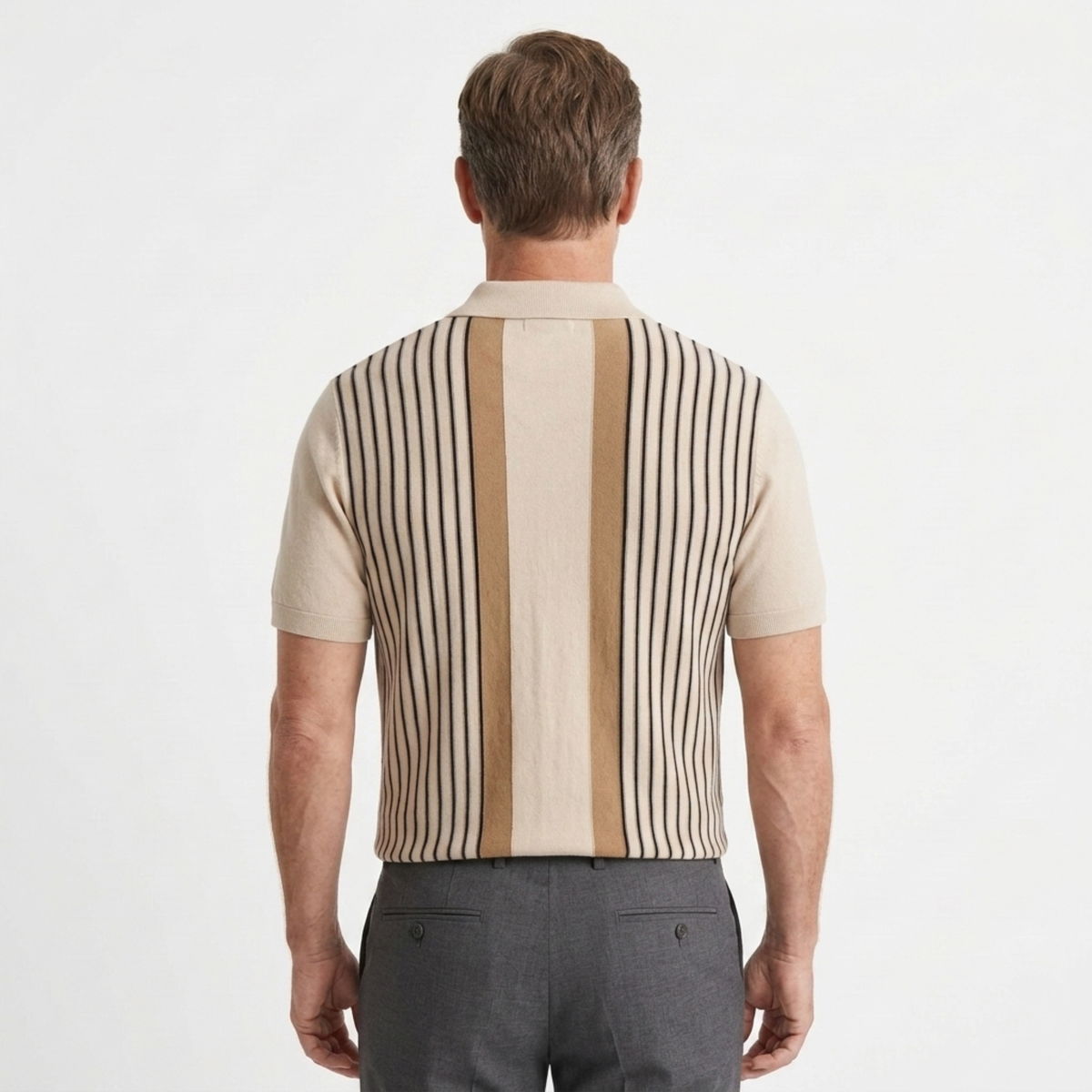 Chemise en maille homme — rayures verticales — coupe décontractée