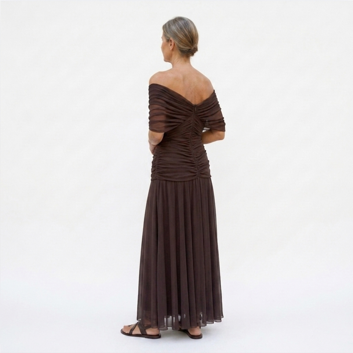 Robe maxi évasée — col en V et manches flottantes — cérémonie