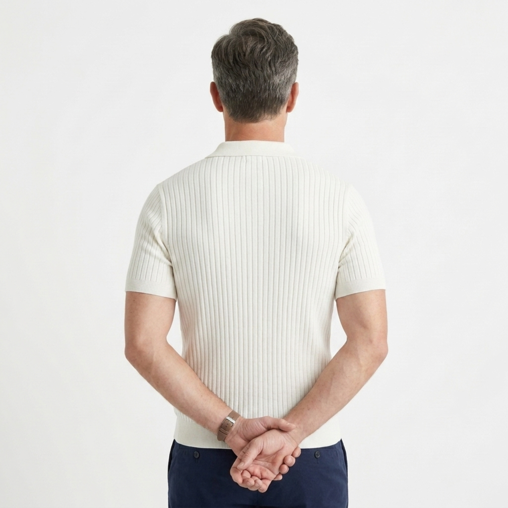 Polo homme en maille côtelée avec col en v et manches courtes — détente