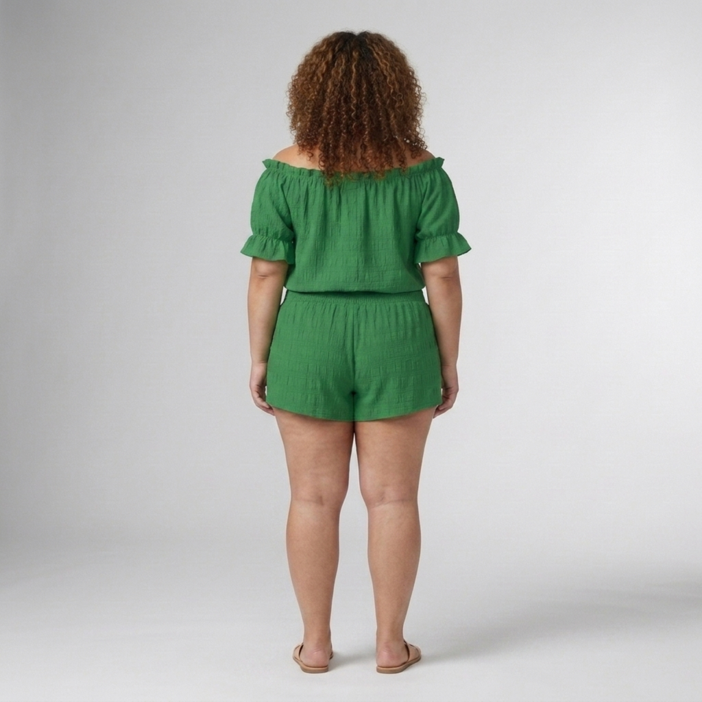 Ensemble deux pièces grande taille décontracté avec haut épaules dénudées