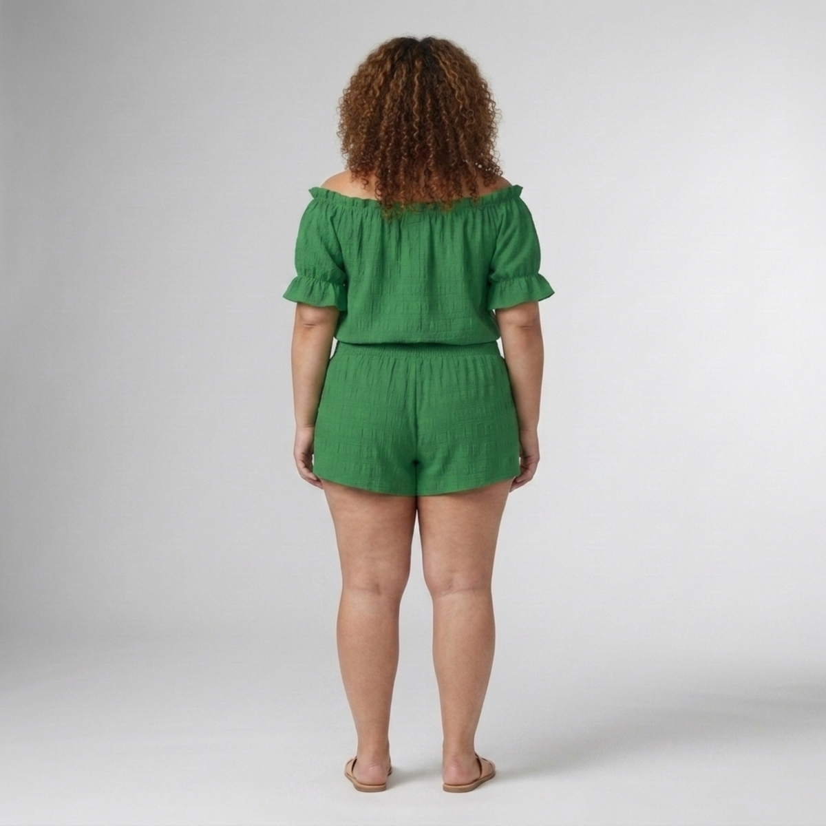 Ensemble deux pièces grande taille décontracté avec haut épaules dénudées