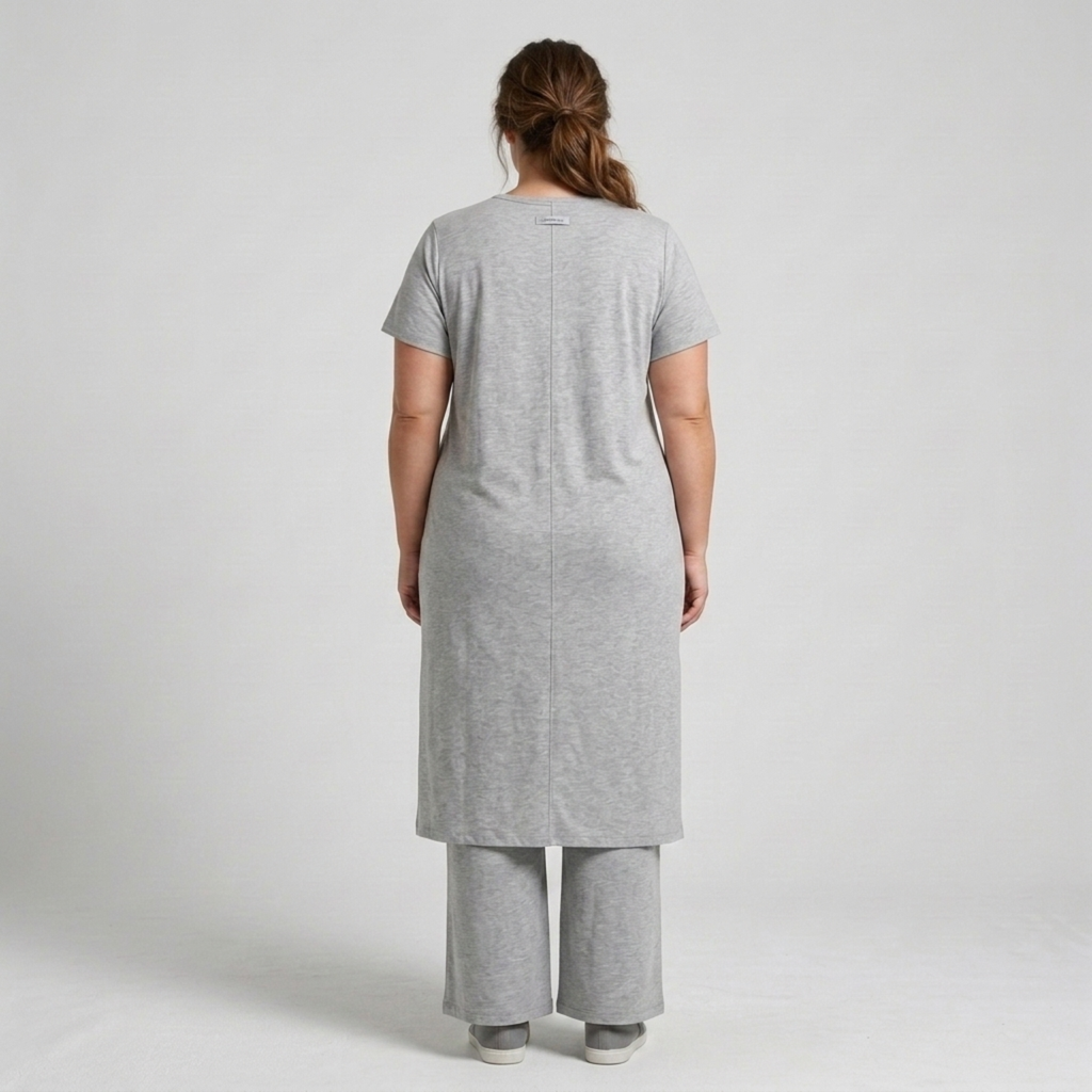 Ensemble deux pièces grande taille pour femme avec tunique longue et pantalon ample