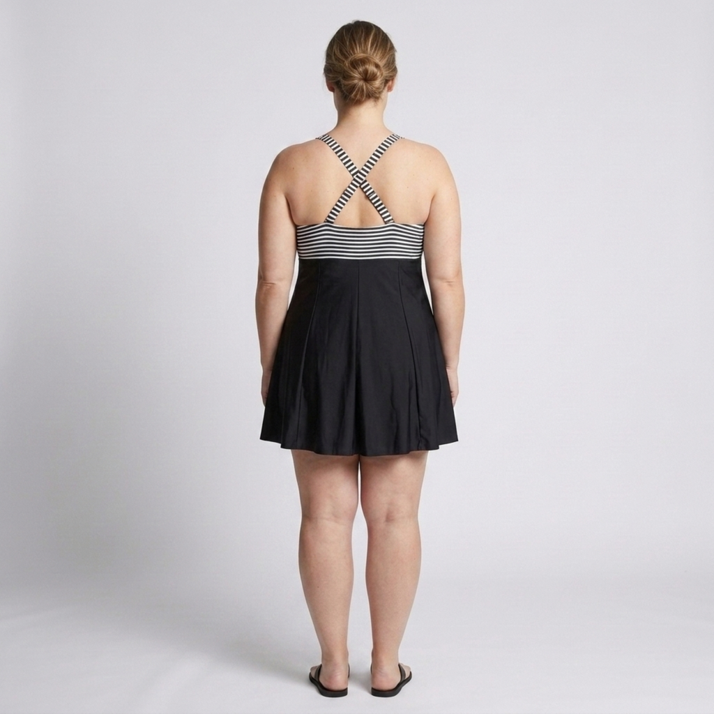 Maillot de bain tankini grande taille pour femme avec haut ajusté à rayures