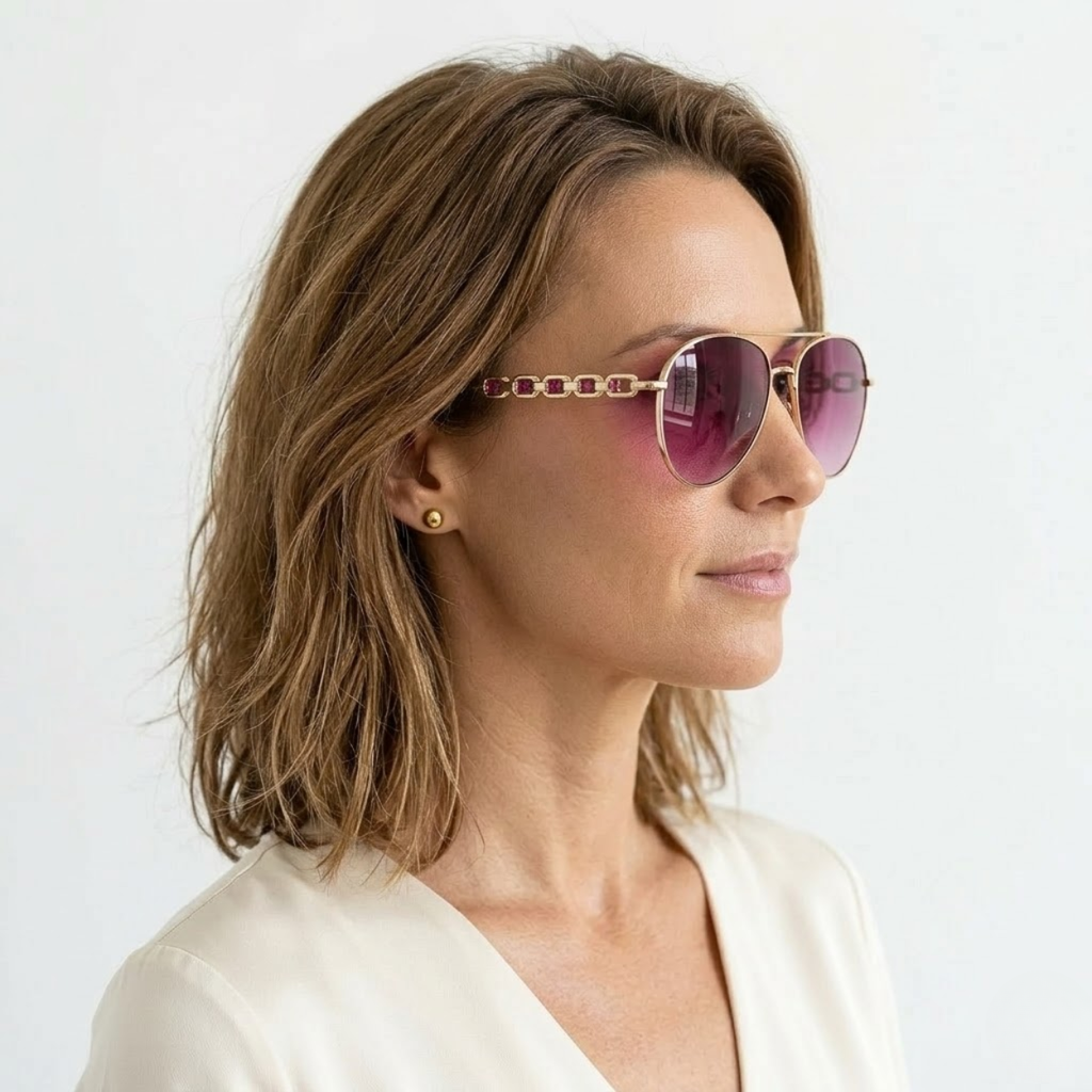 Lunettes aviateur pour femmes avec branches en chaîne et verres dégradés
