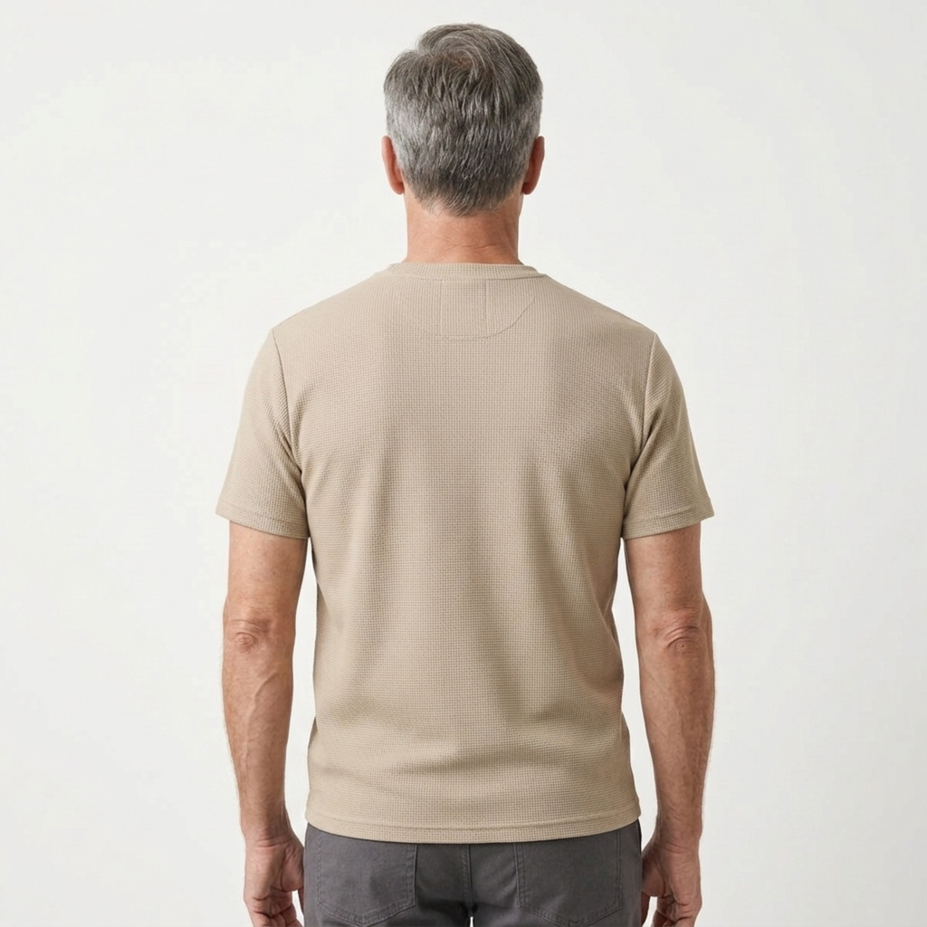 T-shirt en maille gaufrée pour homme — coupe décontractée ajustée — style casual quotidien