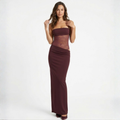 Robe Longue de Soirée Ajustée à Bustier en Dentelle et Bretelles pour Femmes