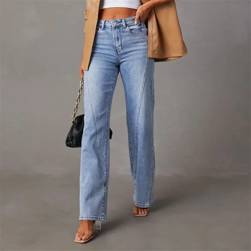 Jean en Denim Femme – Jambes Larges et Taille Haute Silhouette Allongée