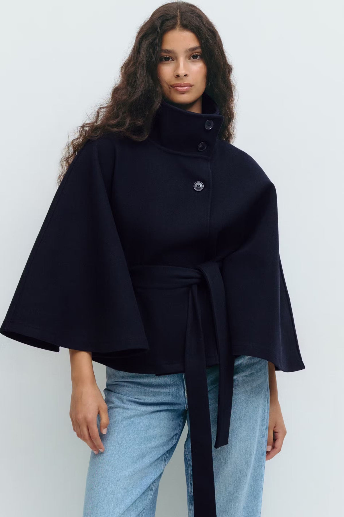 Cape Femme – Col Montant Ceinture À Nouer Silhouette Ample