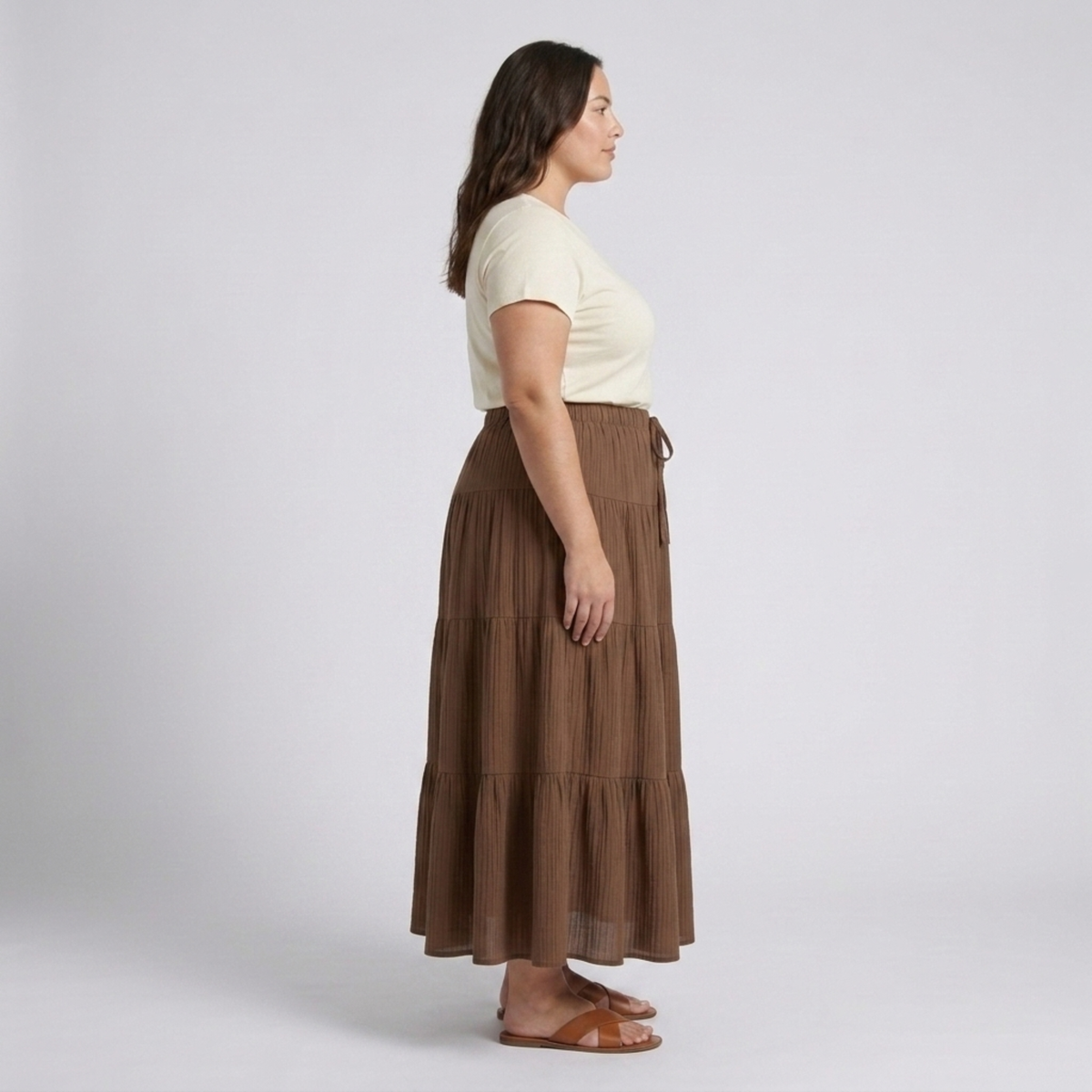 Jupe longue grande taille pour femme à panneaux et cordon de serrage