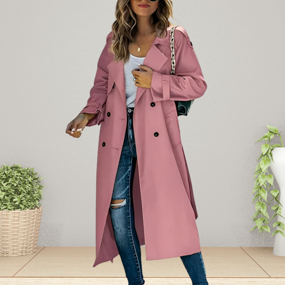 Trench-coat Polyester Femme – Col à Revers Boutonnage Croisé Silhouette Élégante