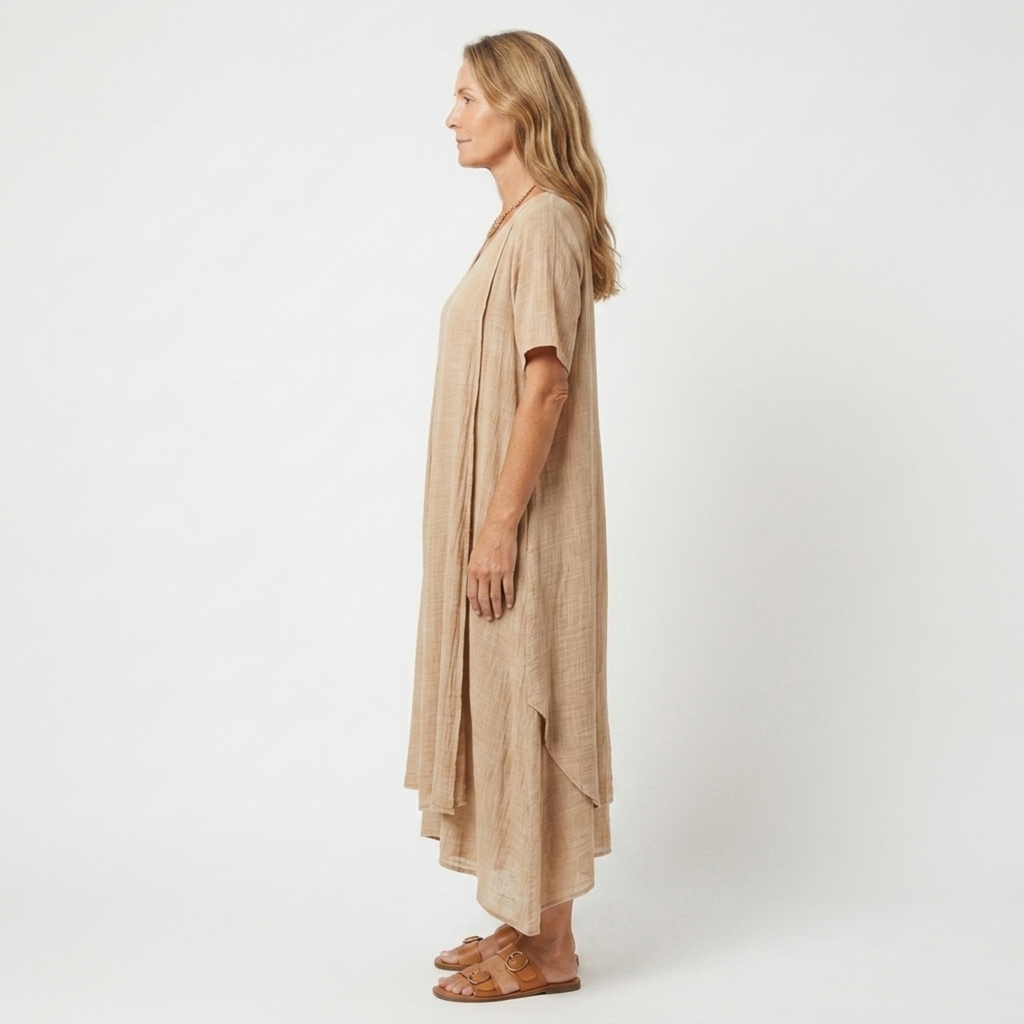 Robe kimono en lin pour femme avec col en v — plage