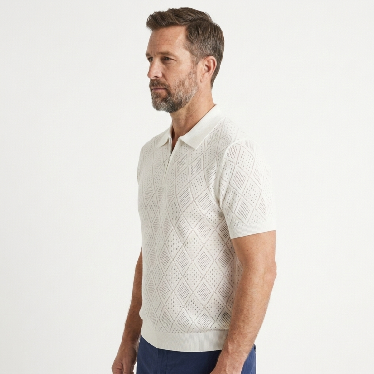 Polo homme en maille ajourée avec fermeture éclair — voyage