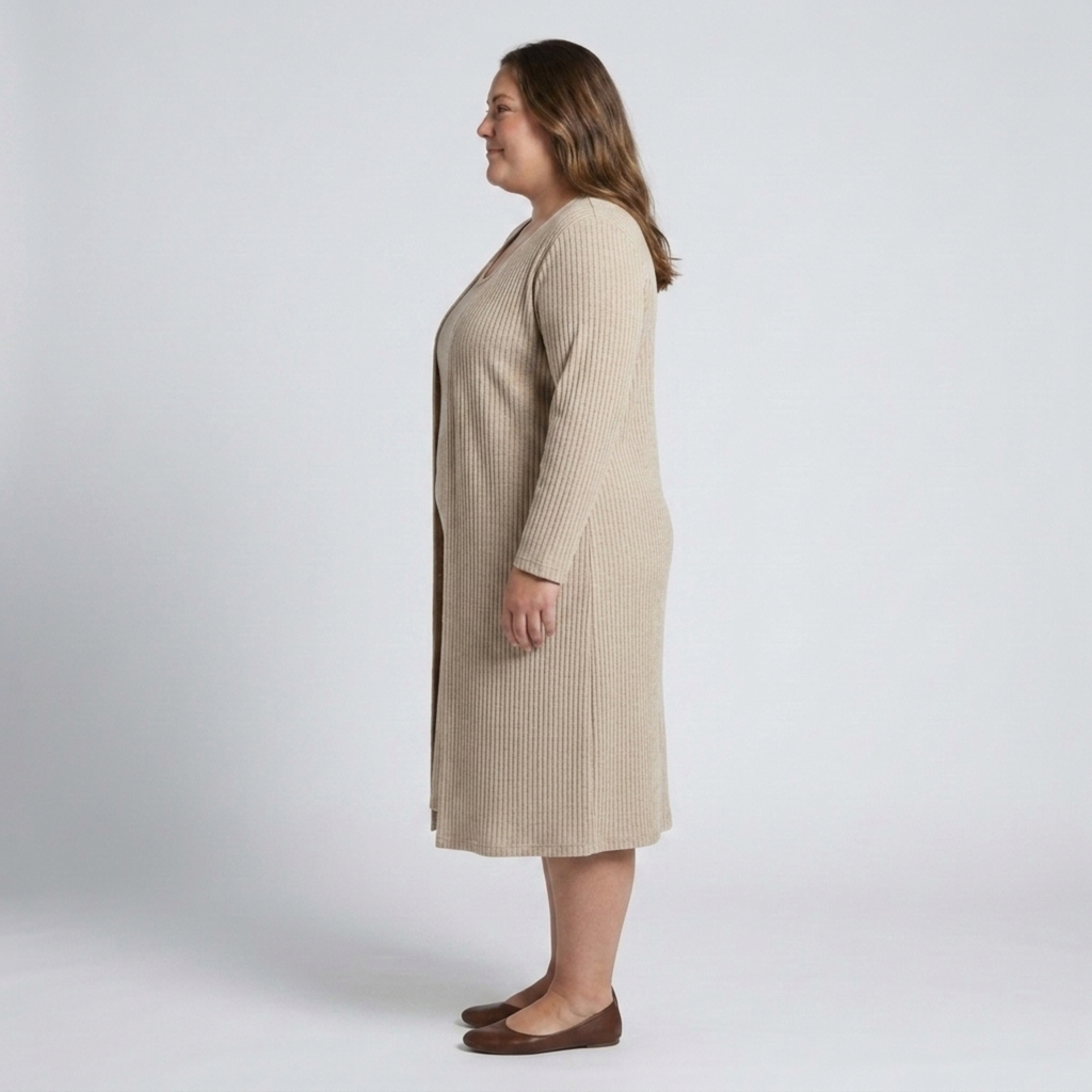 Ensemble grande taille robe sans manches et gilet long assorti en maille texturée