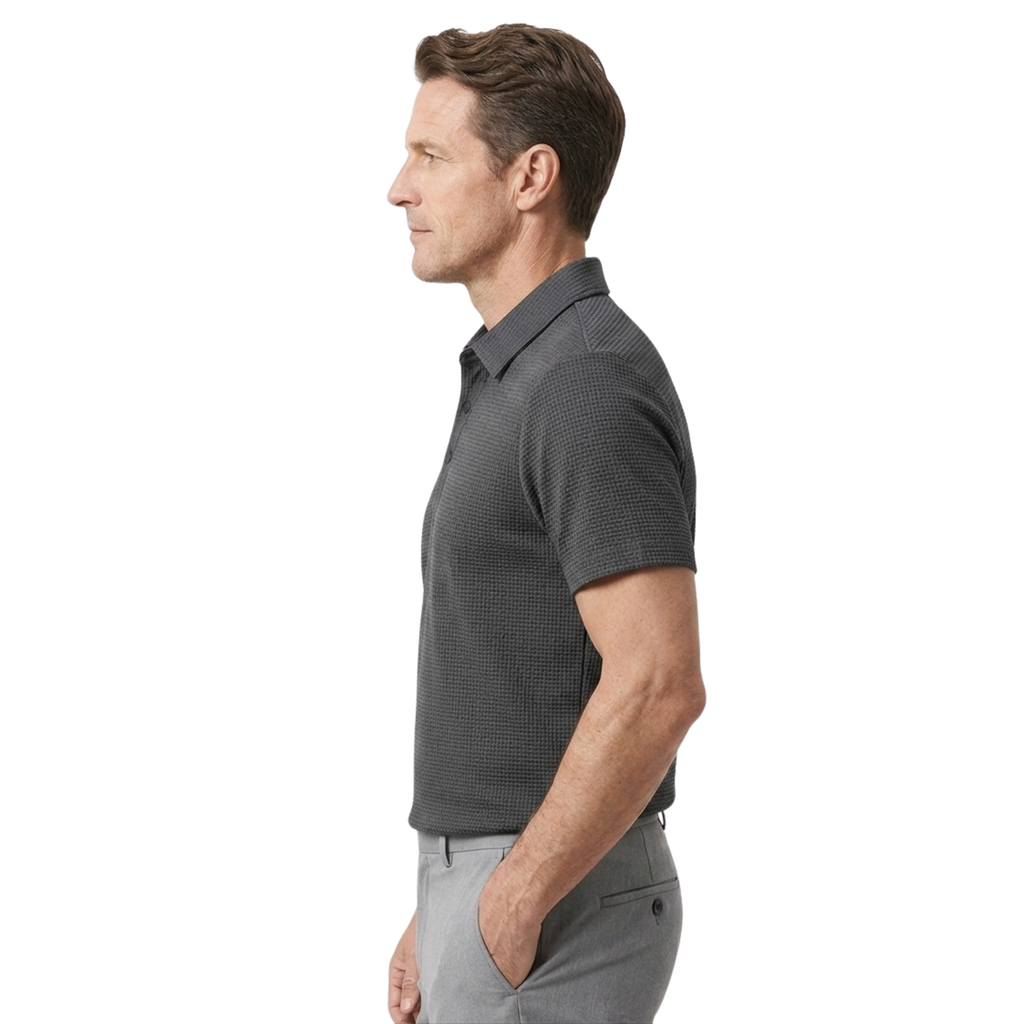 Polo homme à texture gaufrée et manches courtes — bureau &amp; détente
