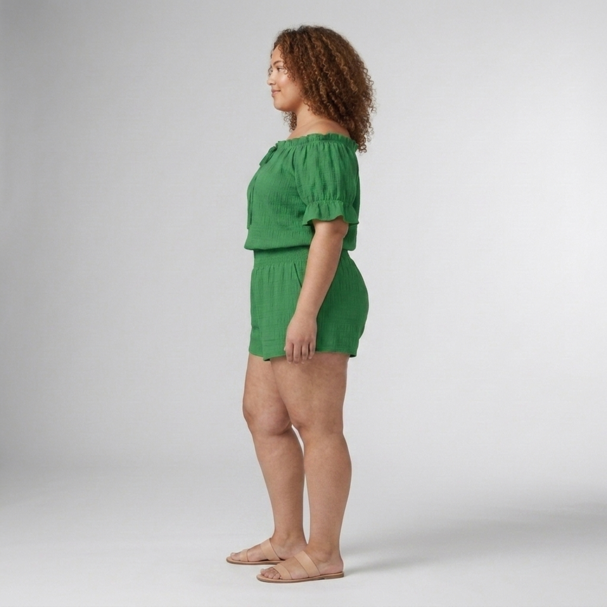 Ensemble deux pièces grande taille décontracté avec haut épaules dénudées