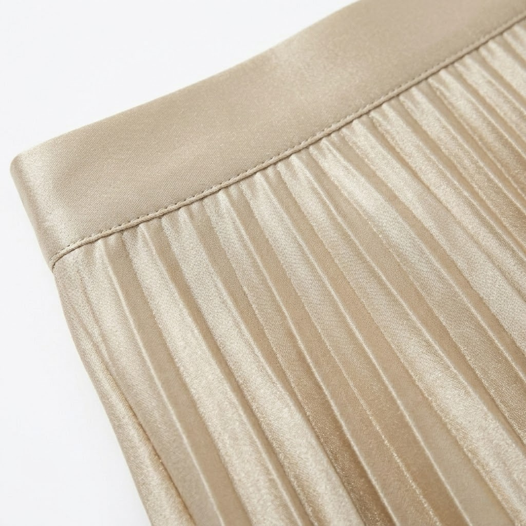 Jupe Longue Plissée Satinée à Taille Haute Élastique pour Femme