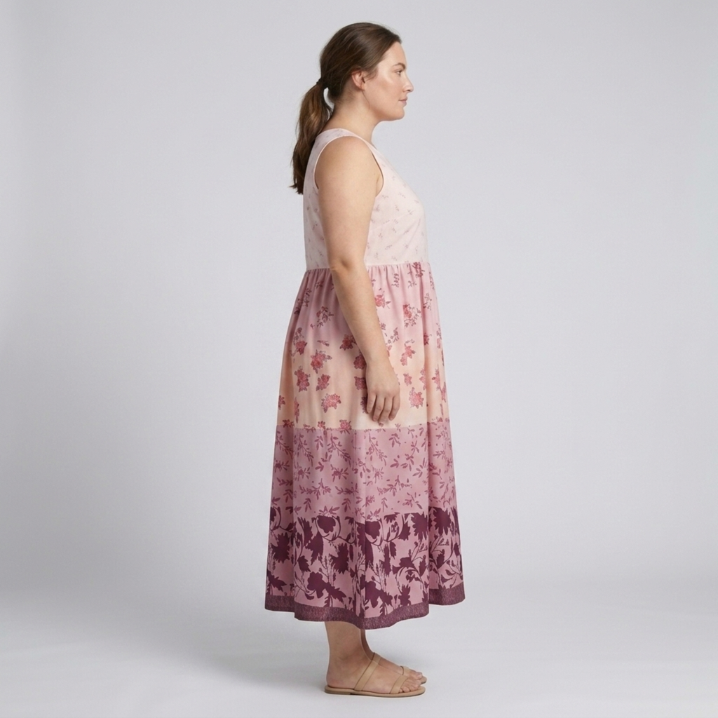 Robe longue grande taille pour femme style hawaïen à col rond