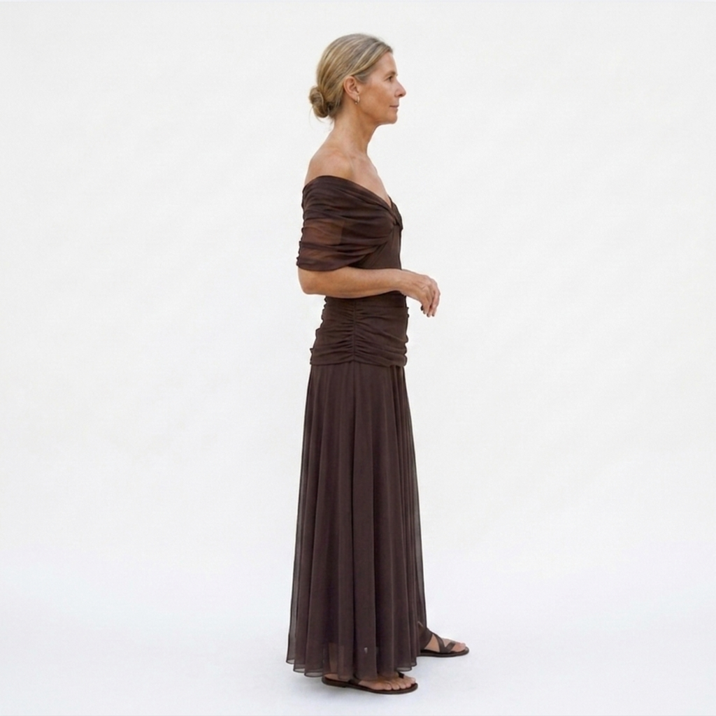 Robe maxi évasée — col en V et manches flottantes — cérémonie
