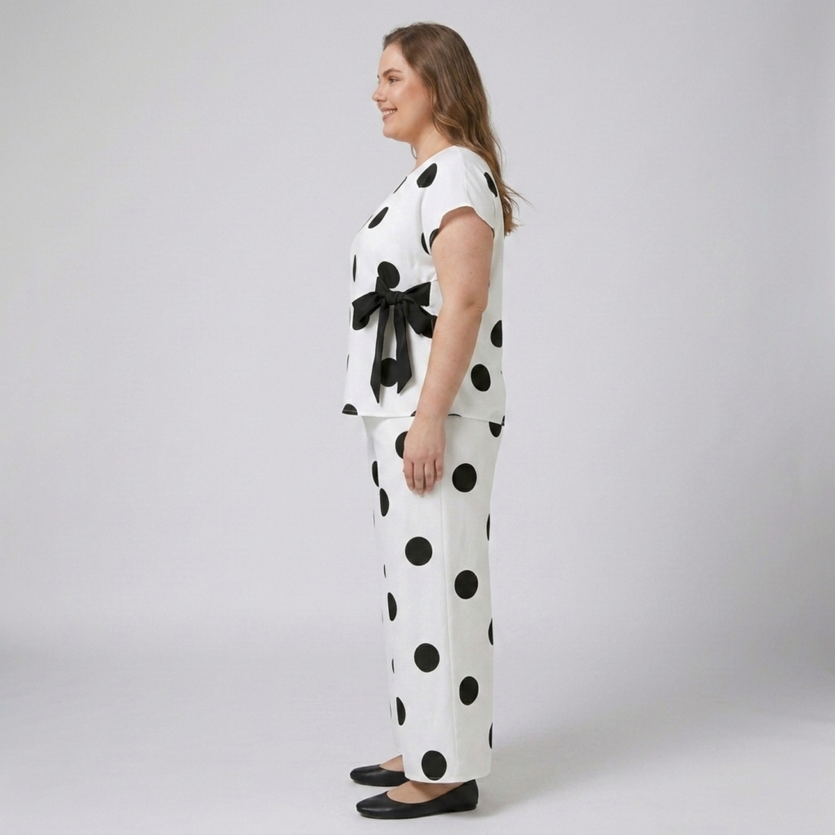 Ensemble deux pièces grande taille à pois pour femme
