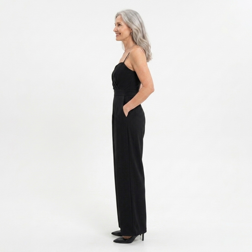 Combinaison femme taille haute — jambes larges et décolleté cœur — soirée