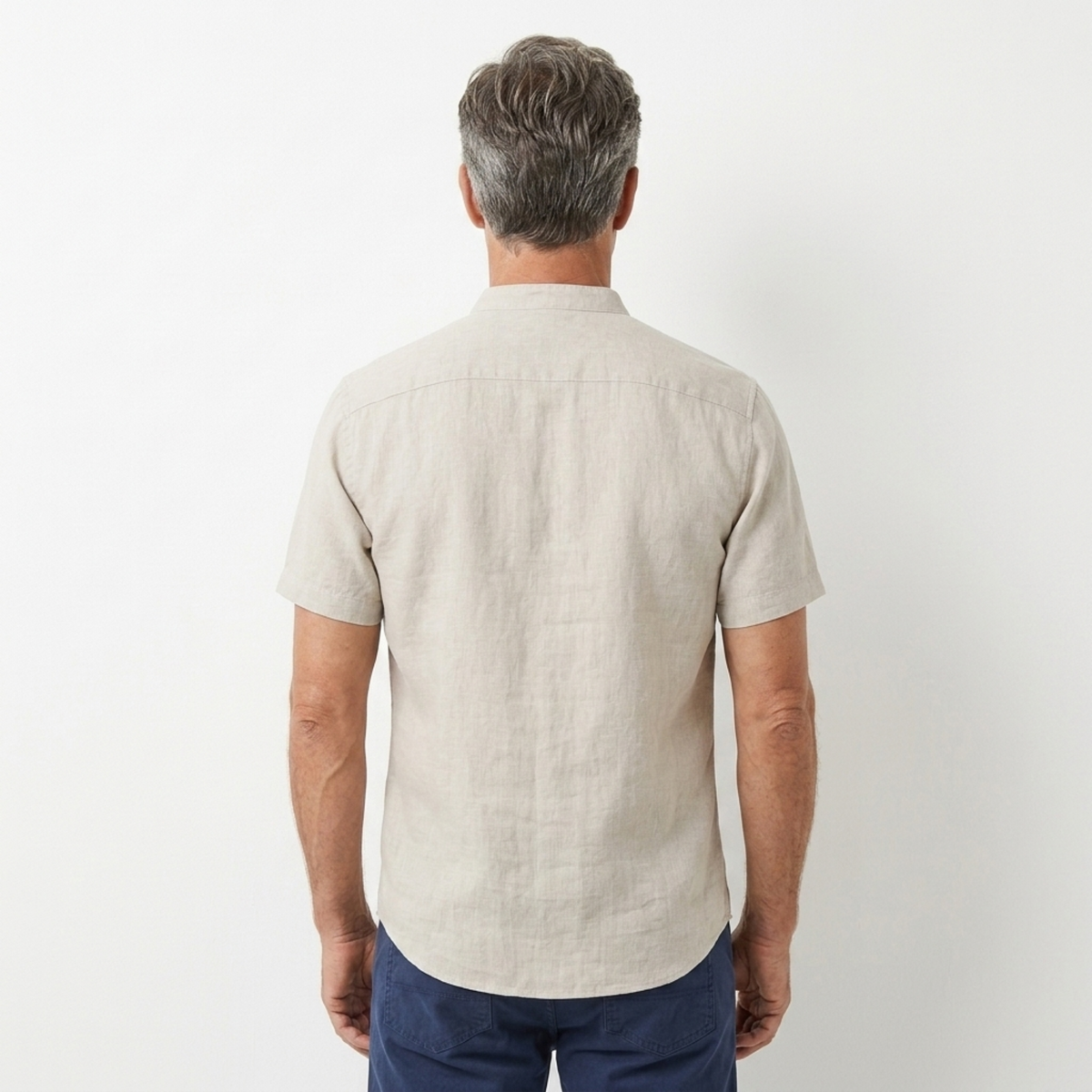 Chemise en lin pour homme — col officier à manches courtes — tenue décontractée de plage