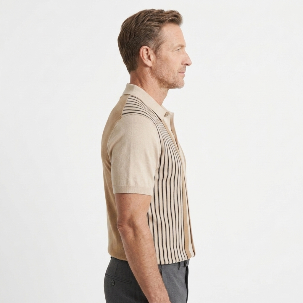 Chemise en maille homme — rayures verticales — coupe décontractée