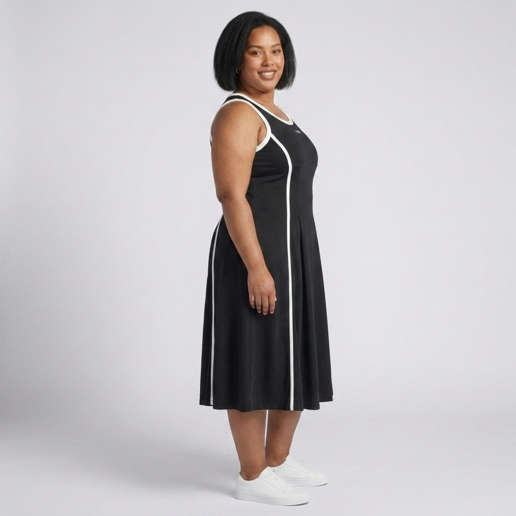 Robe longue grande taille pour femme coupe trapèze sans manches à col rond