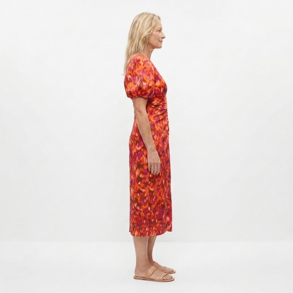 Robe longue imprimée — col en v et manches volume — fête