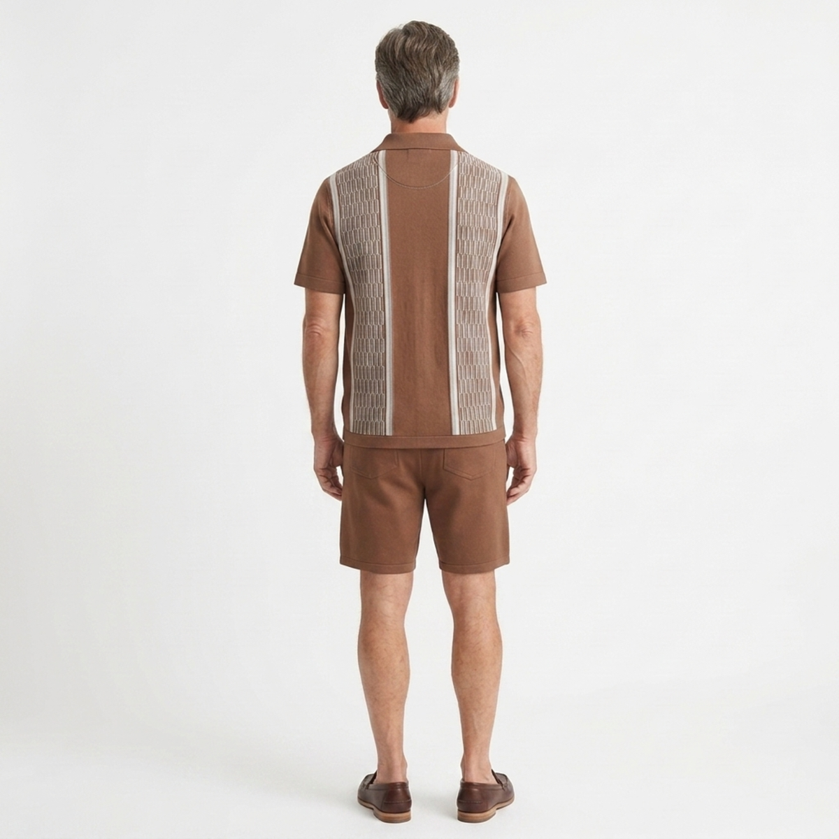 Ensemble deux pièces en maille pour homme — maille géométrique — tenue d’été décontractée