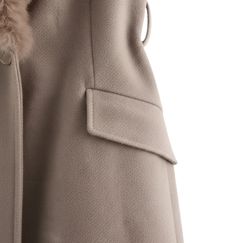 Manteau Femme Chaud ceinturé à Col en Fourrure pour l’Automne et l’Hiver