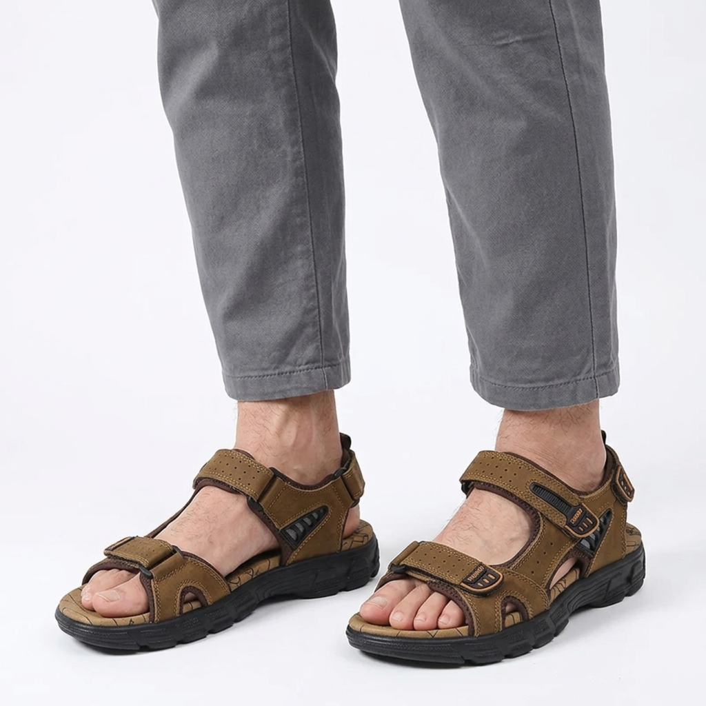 Sandales en cuir homme — bride velcro — marche et extérieur