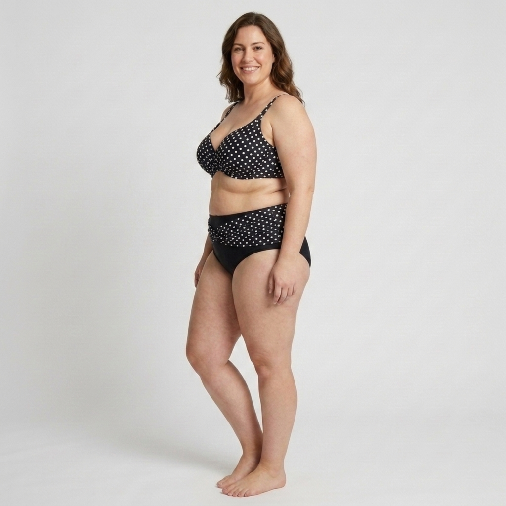Maillot de bain deux pièces grande taille pour femme bikini taille haute à pois