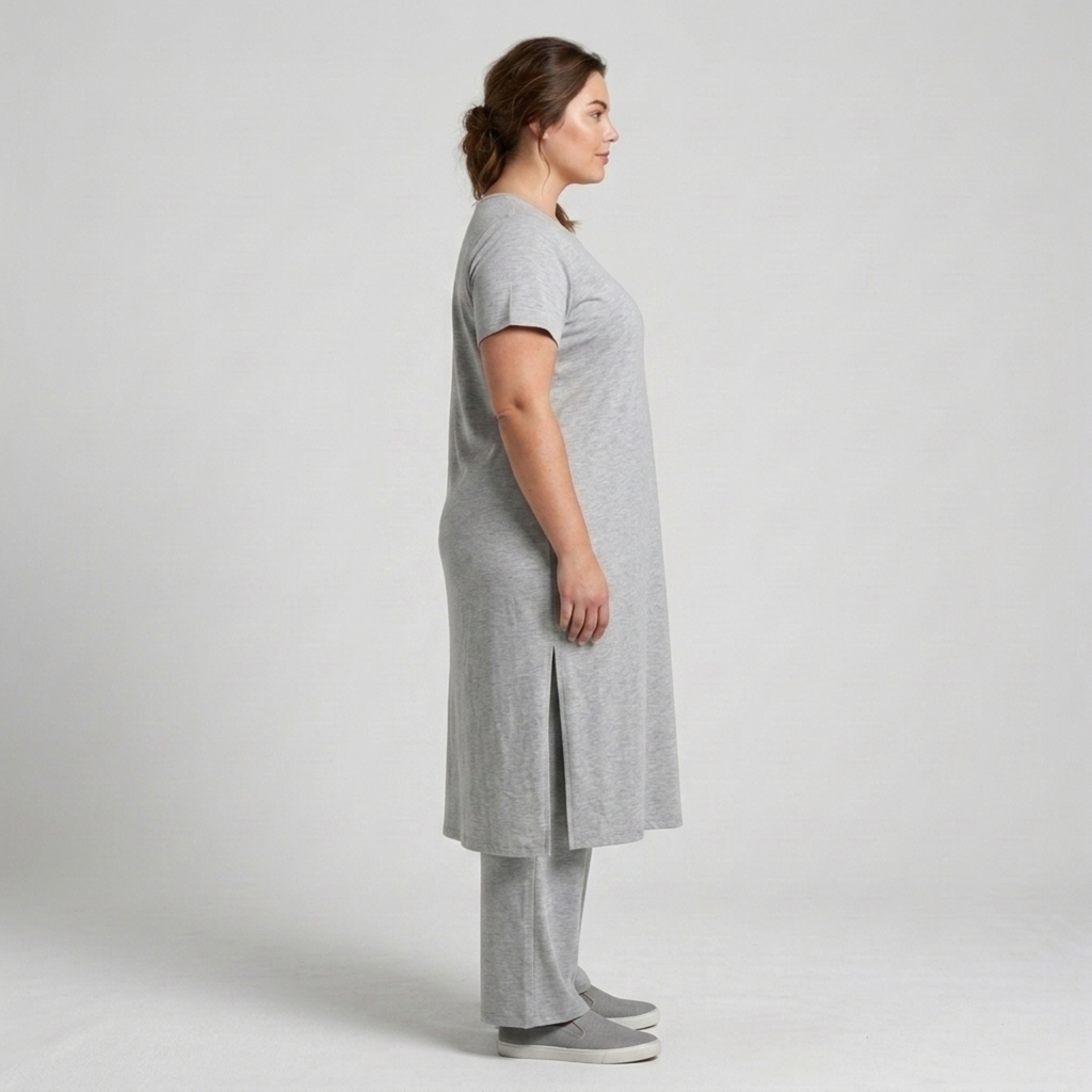 Ensemble deux pièces grande taille pour femme avec tunique longue et pantalon ample