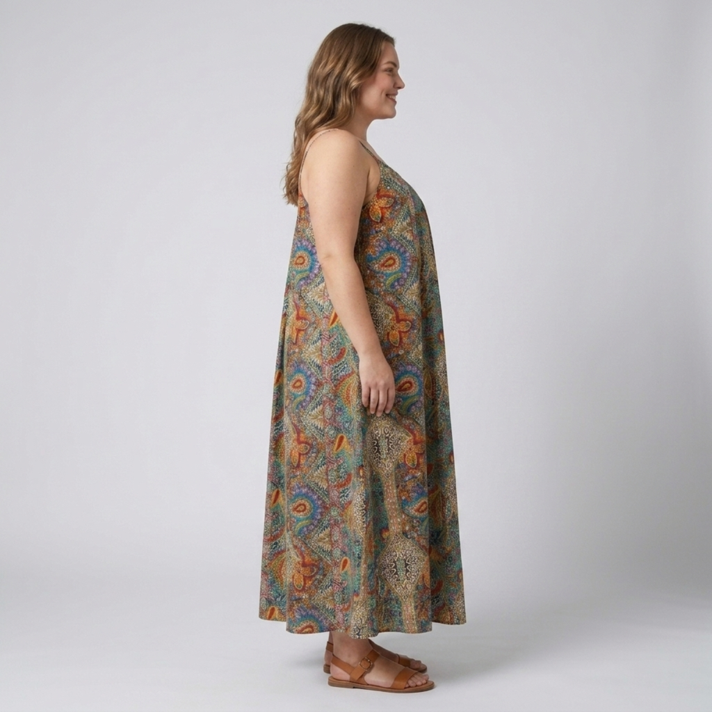 Robe longue grande taille pour femme à bretelles imprimé cachemire