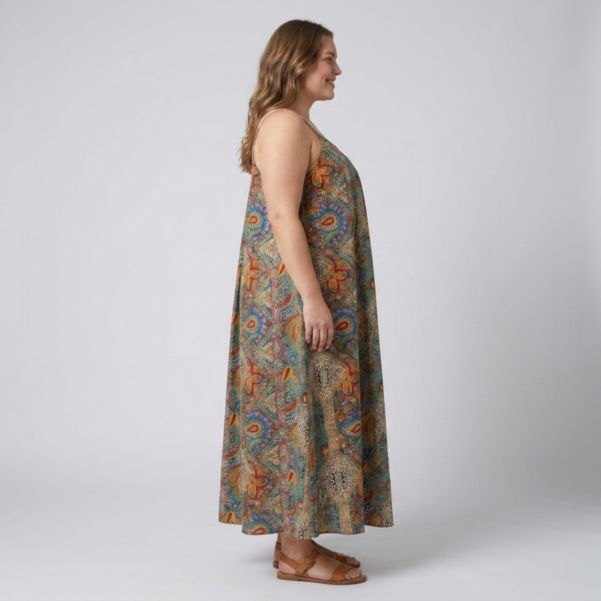 Robe longue grande taille pour femme à bretelles imprimé cachemire
