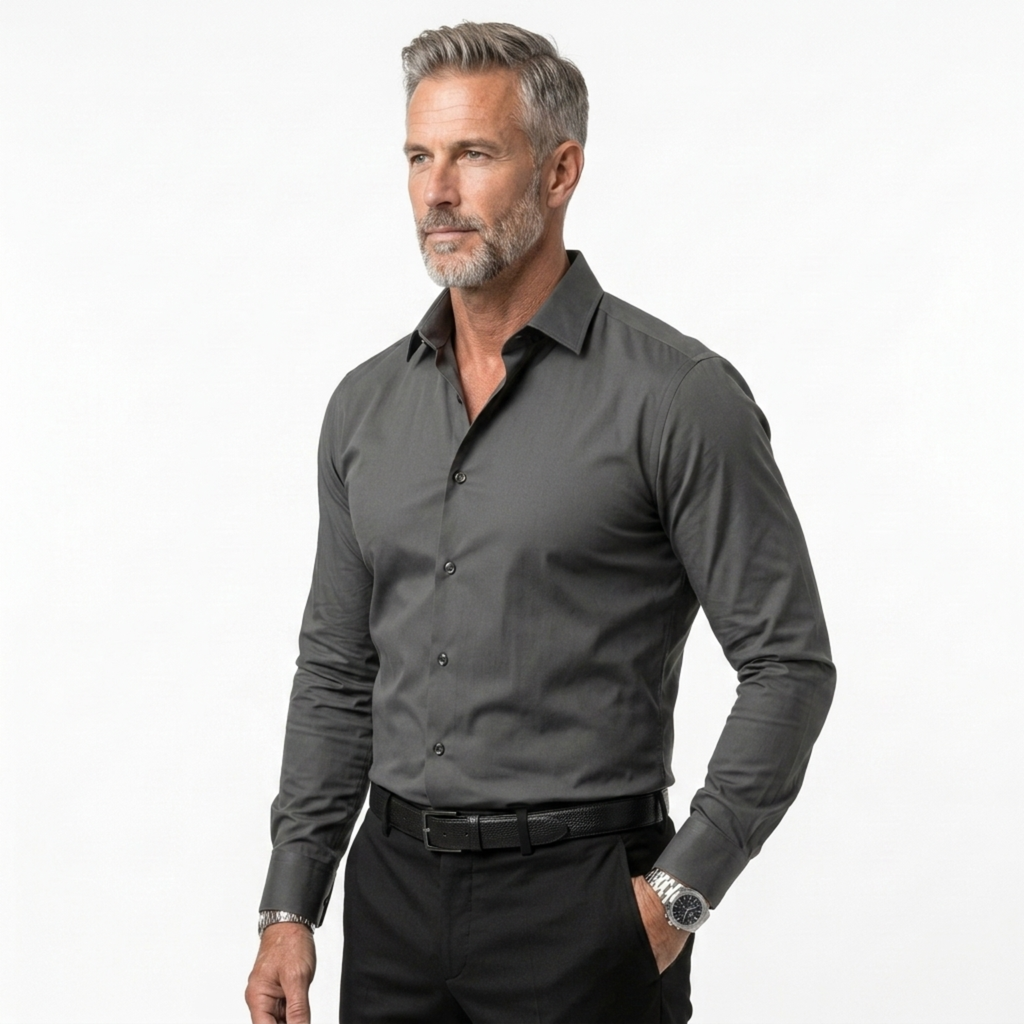 Chemise boutonnée homme — col à revers et manches longues — quotidien