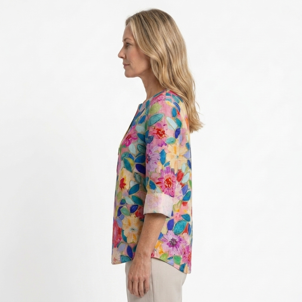 Blouse imprimée fleurs — manches trois-quarts boutonné — loisirs