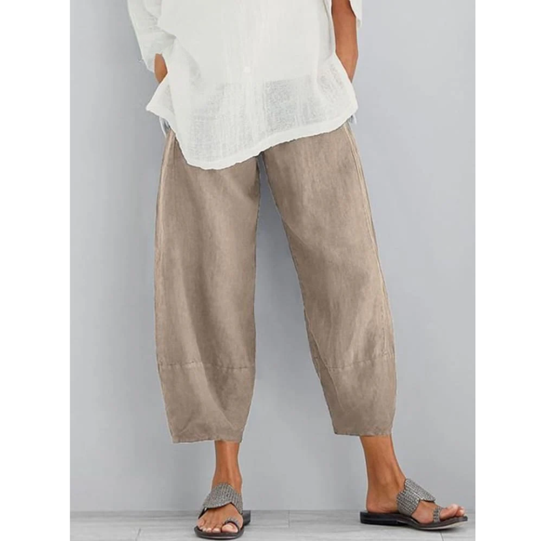 Pantalon large en lin femme - modèle décontracté à coupe droite - été