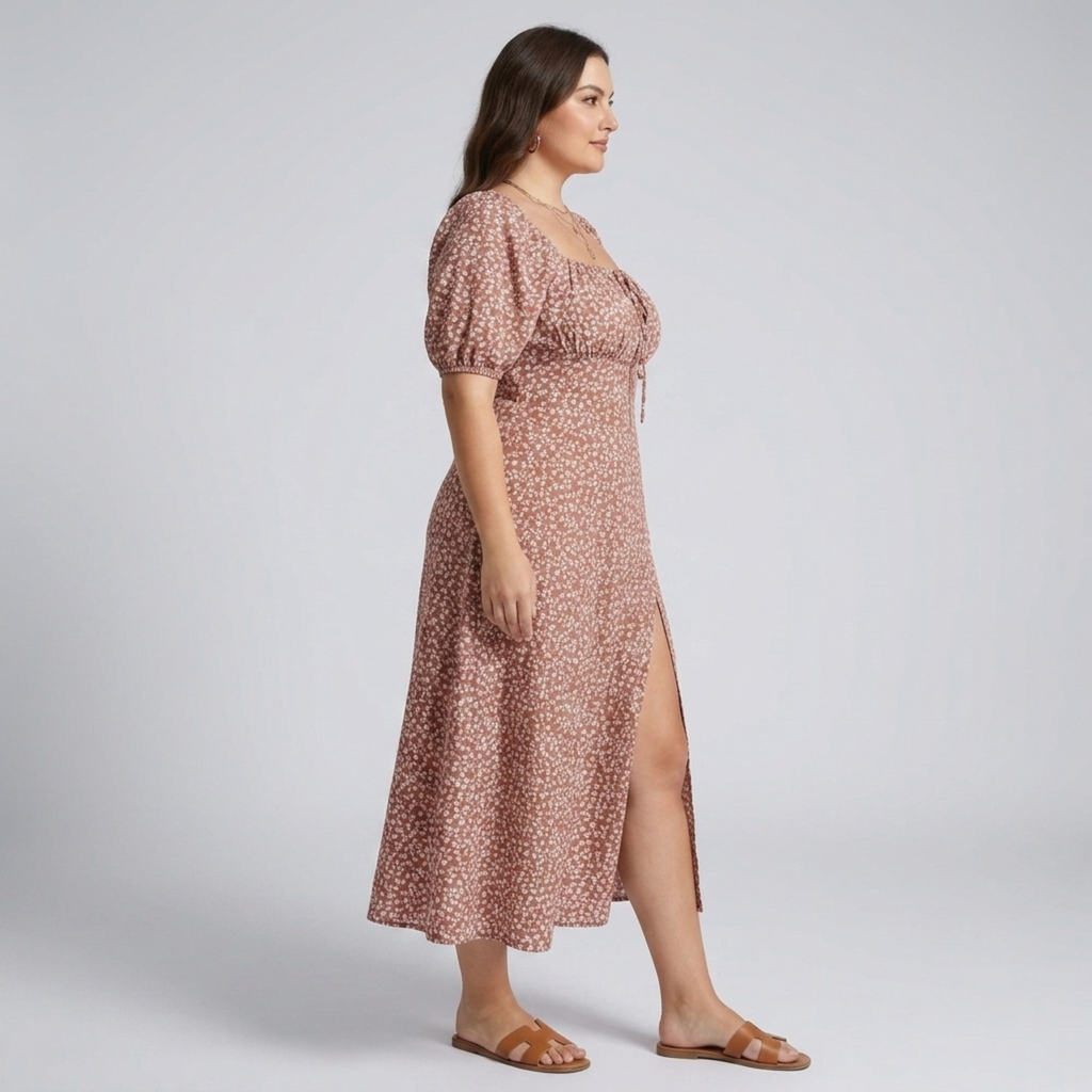 Robe longue grande taille à manches bouffantes imprimée