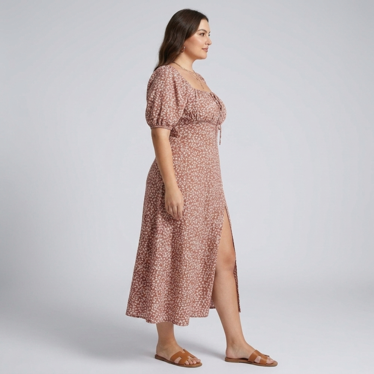 Robe longue grande taille à manches bouffantes imprimée