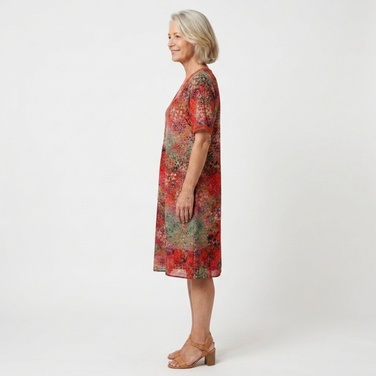Robe évasée mi-longue femme — motif imprimé et col V — loisirs