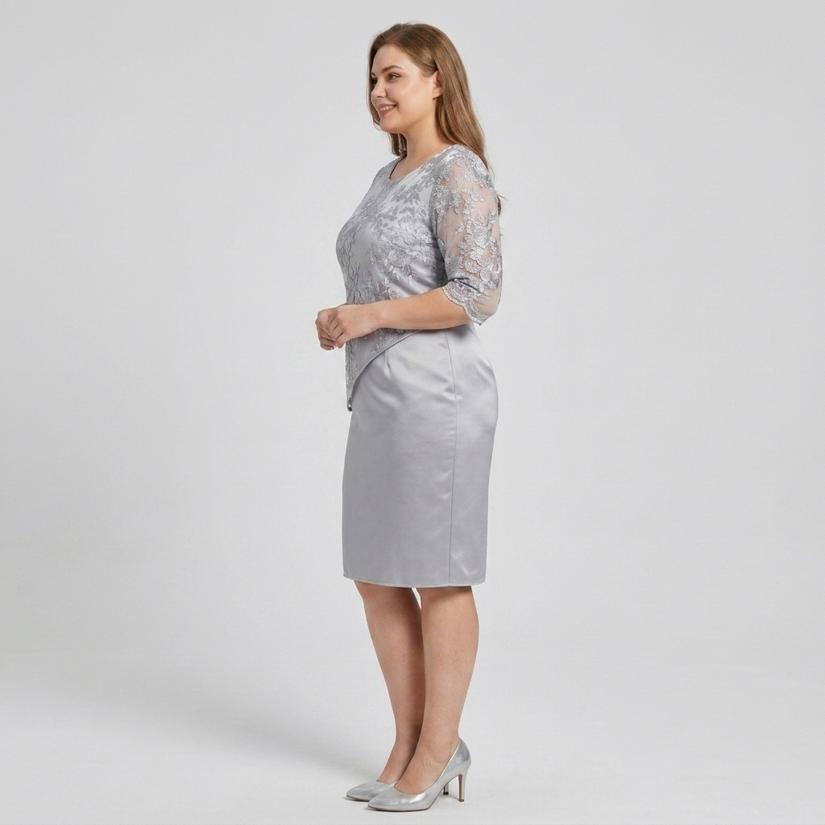 Robe midi grande taille pour femme avec broderie en dentelle