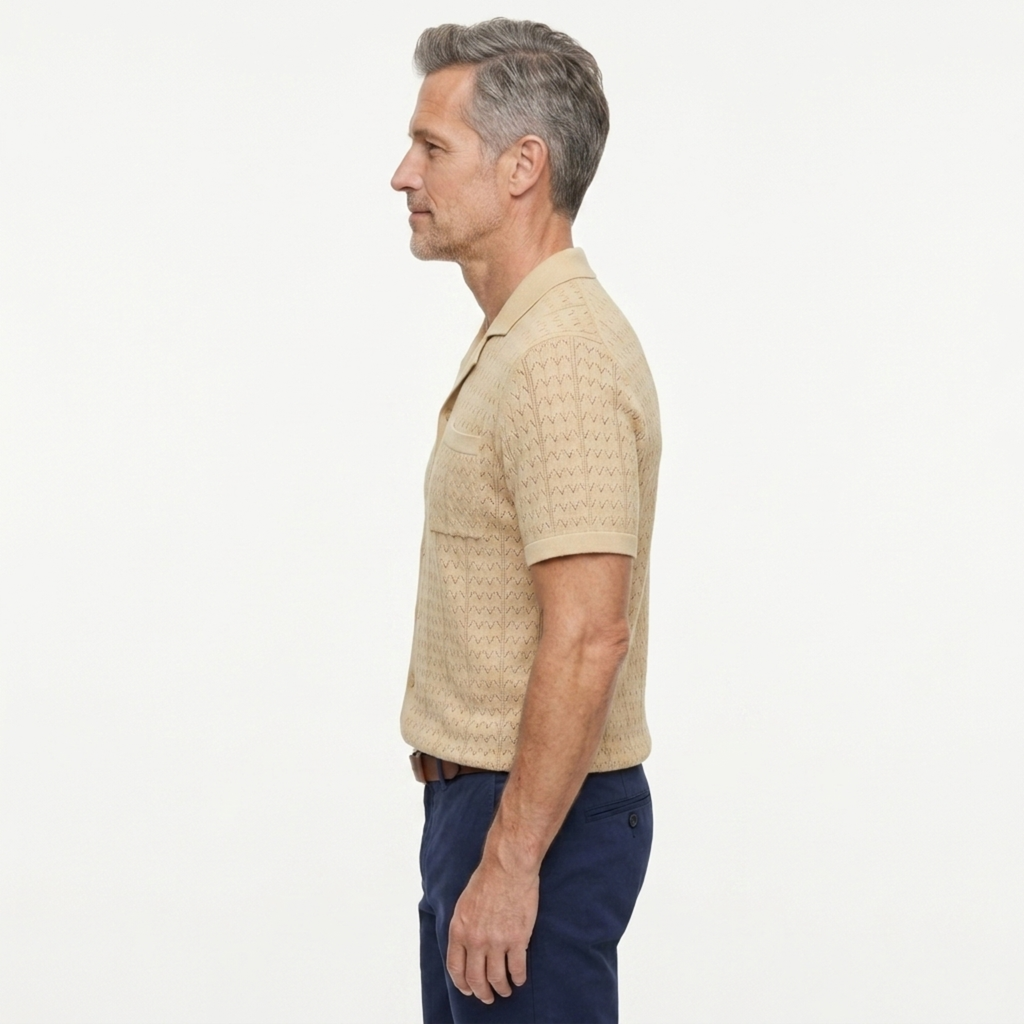 Polo en maille pour homme — motif jacquard — style rétro décontracté