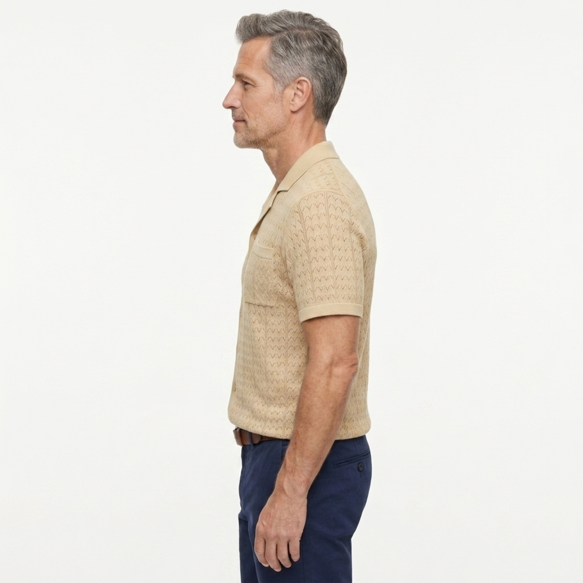 Polo en maille pour homme — motif jacquard — style rétro décontracté