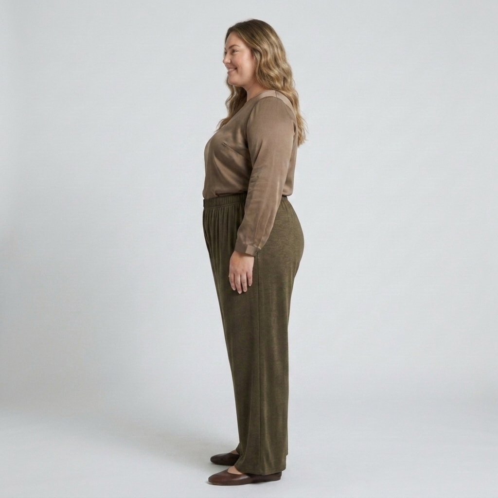 Pantalon large grande taille pour femme à taille élastique drapé fluide