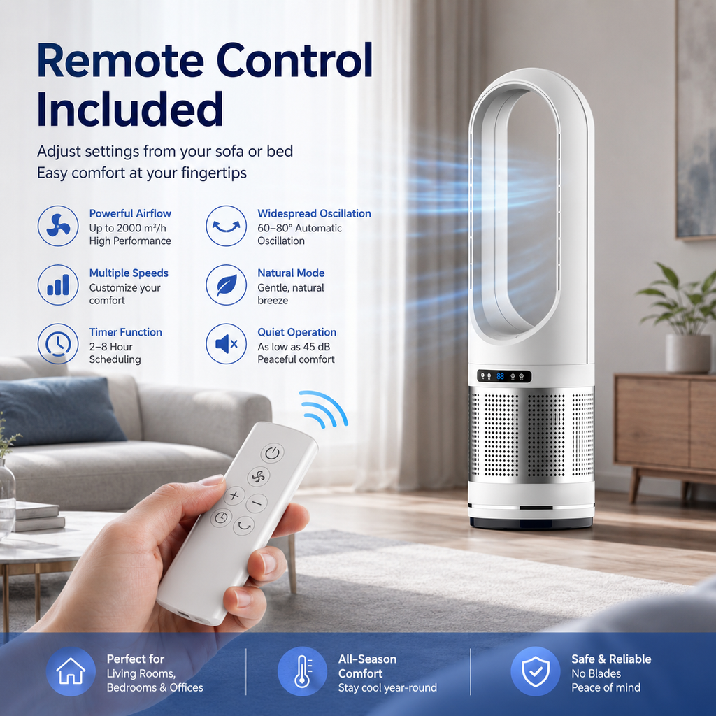 Ventilateur Colonne Sans Pales avec Télécommande et Oscillation