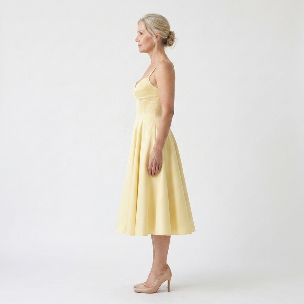 Robe de jour mi-longue — coton extensible et jupe ample à poches