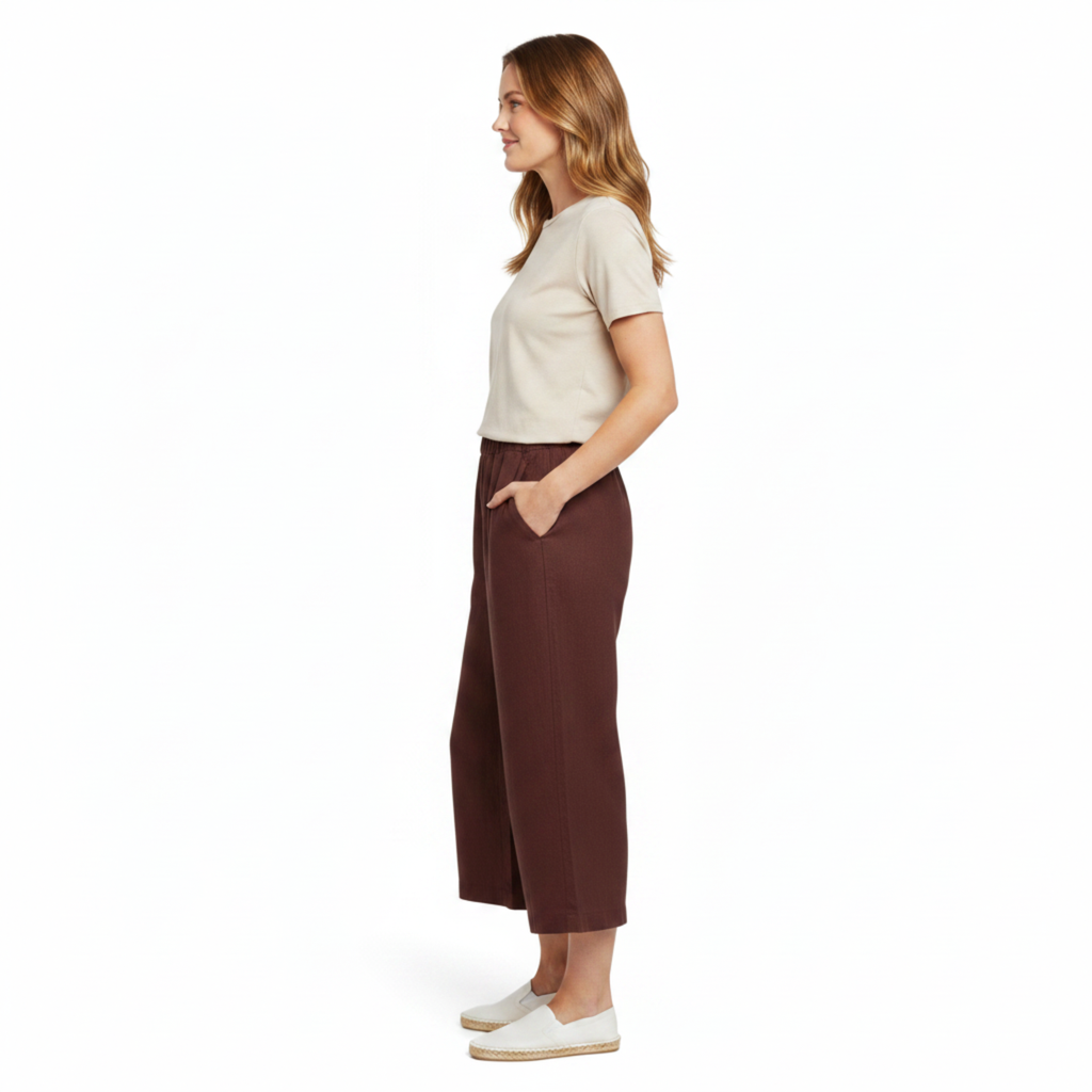 Pantalon Large en Lin pour Femme avec Taille Élastiquée et Coupe Courte